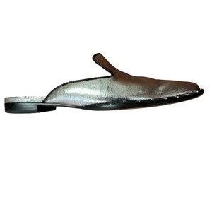 Schutz Leather Mules Point Toe Women’s Size 5 Metallic Silver Slip On Flats